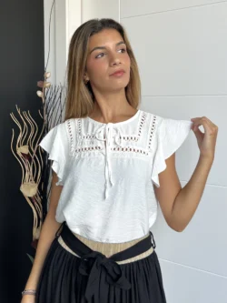 Blusa Bordada Cordón Blanca