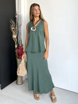 Falda Midi Verde Botella - Imagen 5