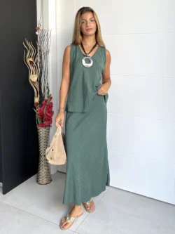 Falda Midi Verde Botella - Imagen 4