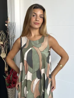 Vestido Seda Fría Manchas Verde y Camel - Imagen 3