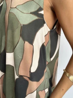 Vestido Seda Fría Manchas Verde y Camel - Imagen 10