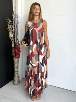 Vestido Seda Fría Manchas Rojo y Gris - Imagen 2