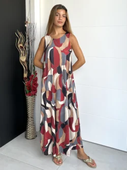 Vestido Seda Fría Manchas Rojo y Gris - Imagen 6