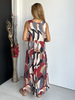 Vestido Seda Fría Manchas Rojo y Gris - Imagen 8