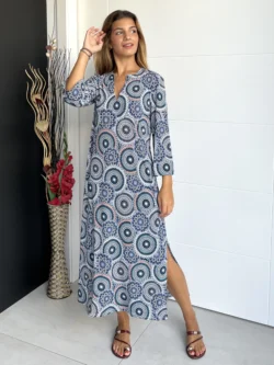 Vestido India Estampado Azul Oscuro