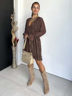 Vestido Corto Gasa Marrón - Imagen 2