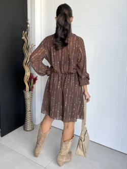 Vestido Corto Gasa Marrón - Imagen 8