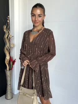 Vestido Corto Gasa Marrón - Imagen 4