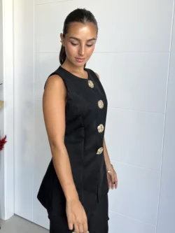 Chaleco Ante Negro Botones Dorados - Imagen 5