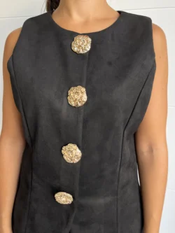 Chaleco Ante Negro Botones Dorados - Imagen 7