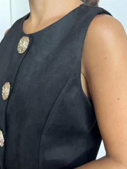 Chaleco Ante Negro Botones Dorados - Imagen 8