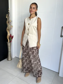 Falda Gasa Marrón y Crudo