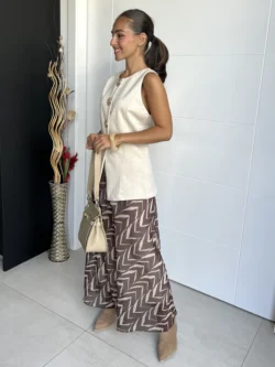 Falda Gasa Marrón y Crudo - Imagen 2