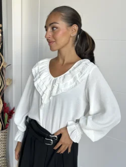 Blusa Pico Volantes Blanca