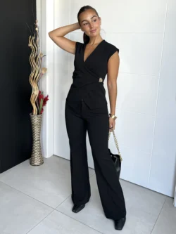 Pantalón Vestir Botón Negro - Imagen 4