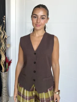 Chaleco Punto Botones Chocolate - Imagen 2