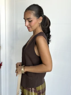 chaleco punto chocolate mujer