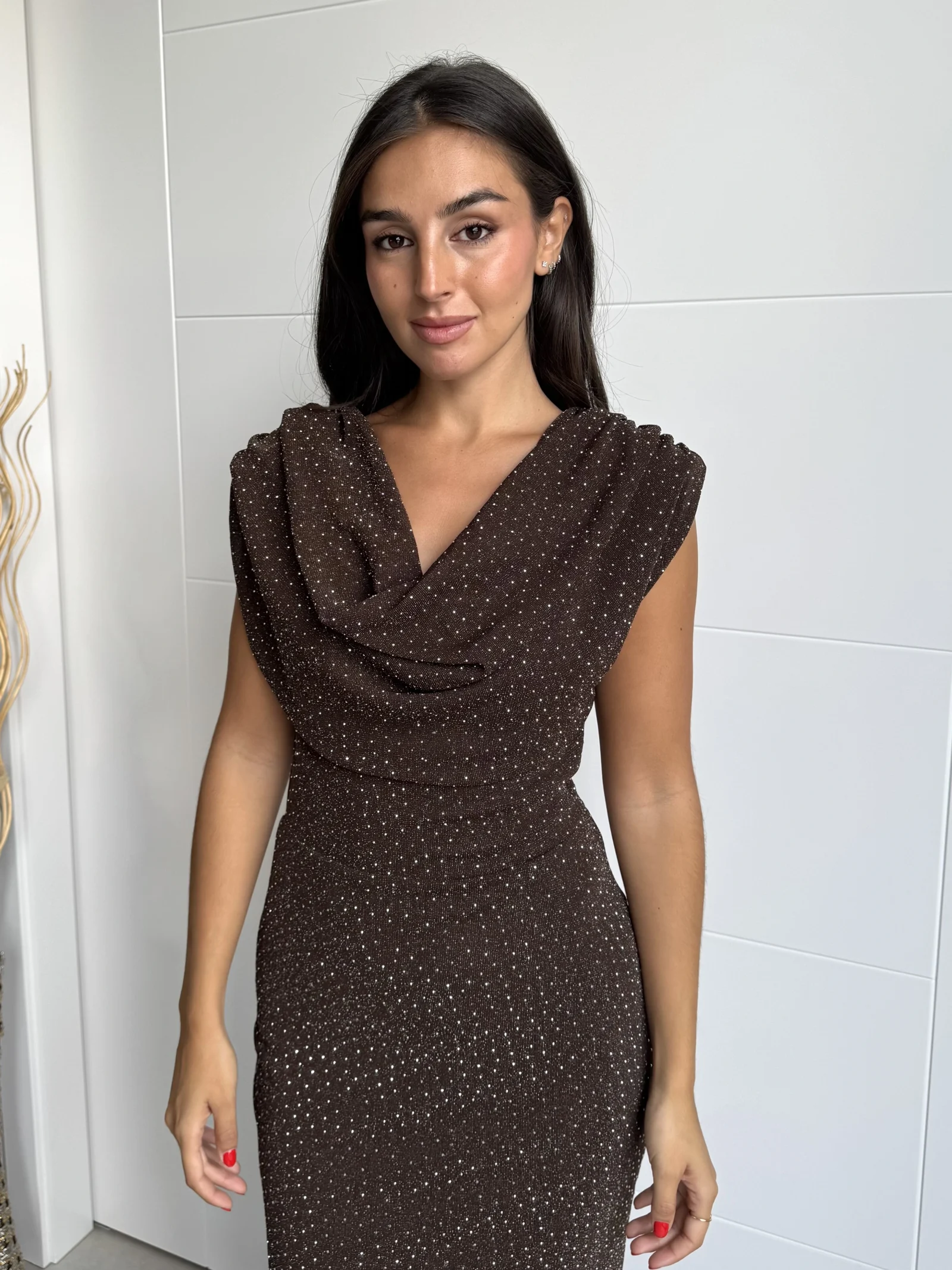 Vestido Largo Chocolate con strass