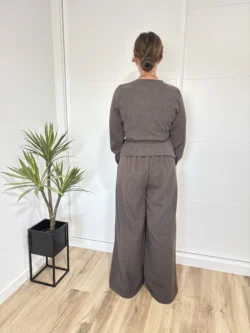 pantalón fluido paño marrón mujer elegante