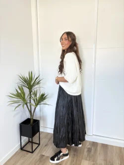 Jersey blanco de punto con lentejuelas, estilo oversize para mujer.