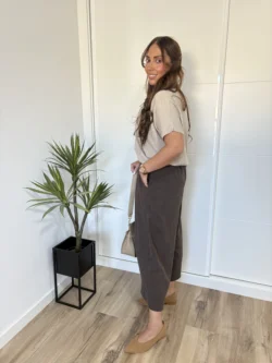 Jersey Punto Suave Manga Corta Beige - Imagen 5