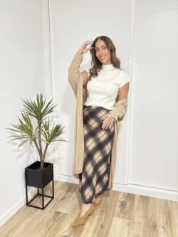 Falda Midi Cuadros Beige - Imagen 3