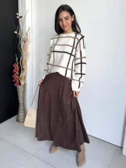 Falda Larga Marrón Efecto Antelina - Imagen 2