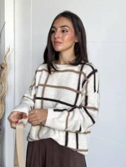 Jersey Cuadros Beige con Rayas Marrones - Imagen 2