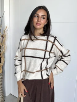 Jersey Cuadros Beige con Rayas Marrones - Imagen 3