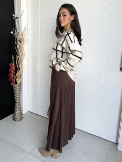 Falda Larga Marrón Efecto Antelina - Imagen 4