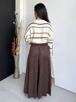 Falda Larga Marrón Efecto Antelina - Imagen 5