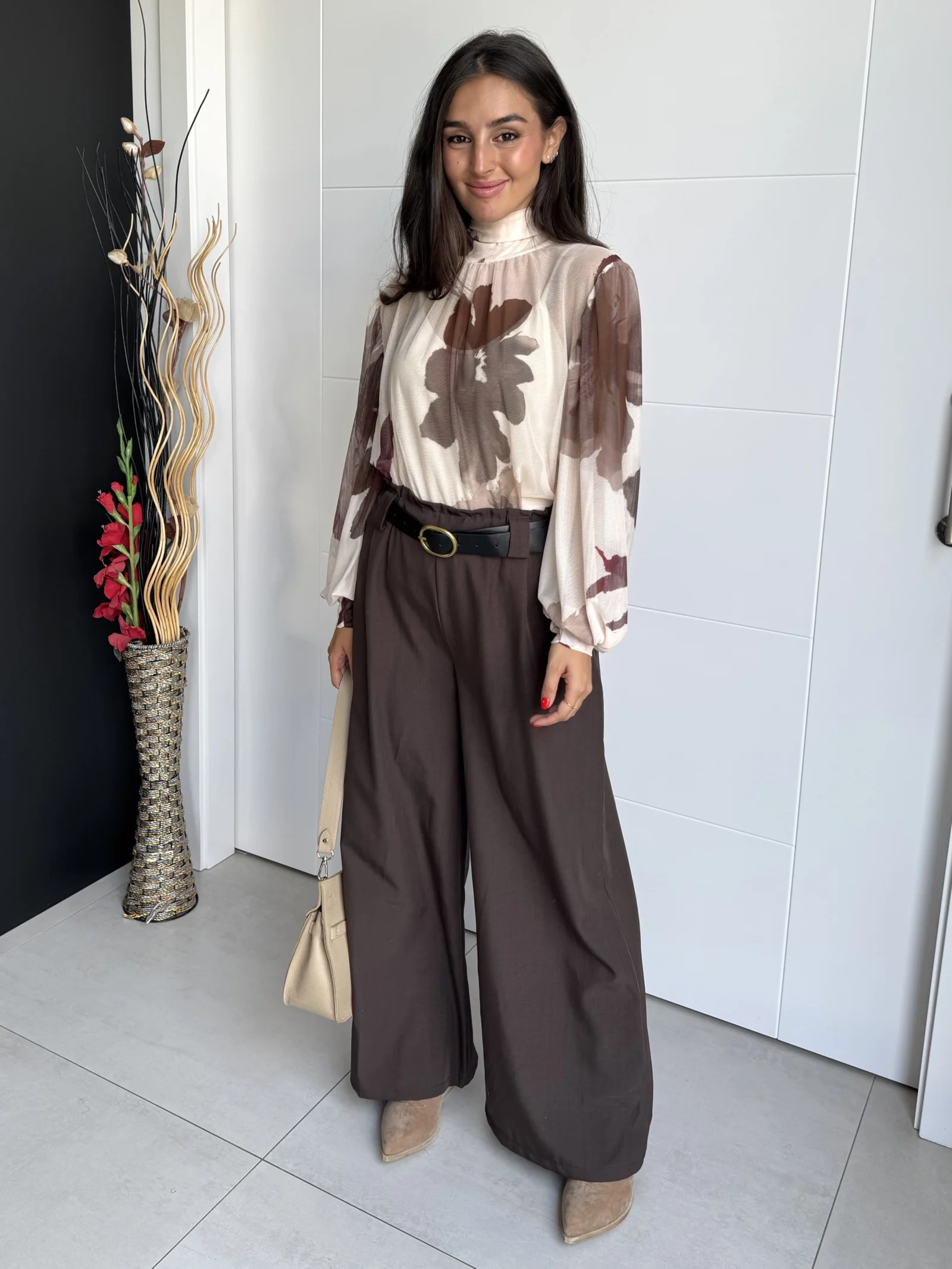 Pantalón Ancho Satén Chocolate vista completa
