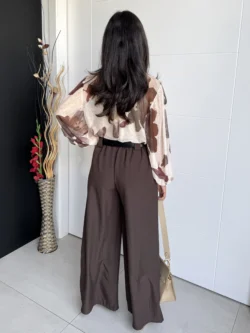 Pantalón Ancho Satén Chocolate - Imagen 4