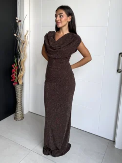 Vestido Largo Chocolate con Strass - Imagen 4