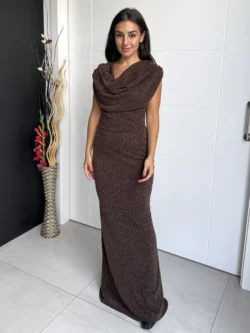 Vestido Largo Chocolate con Strass - Imagen 6
