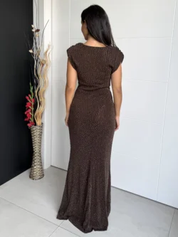 Vestido Largo Chocolate con Destellos espalda