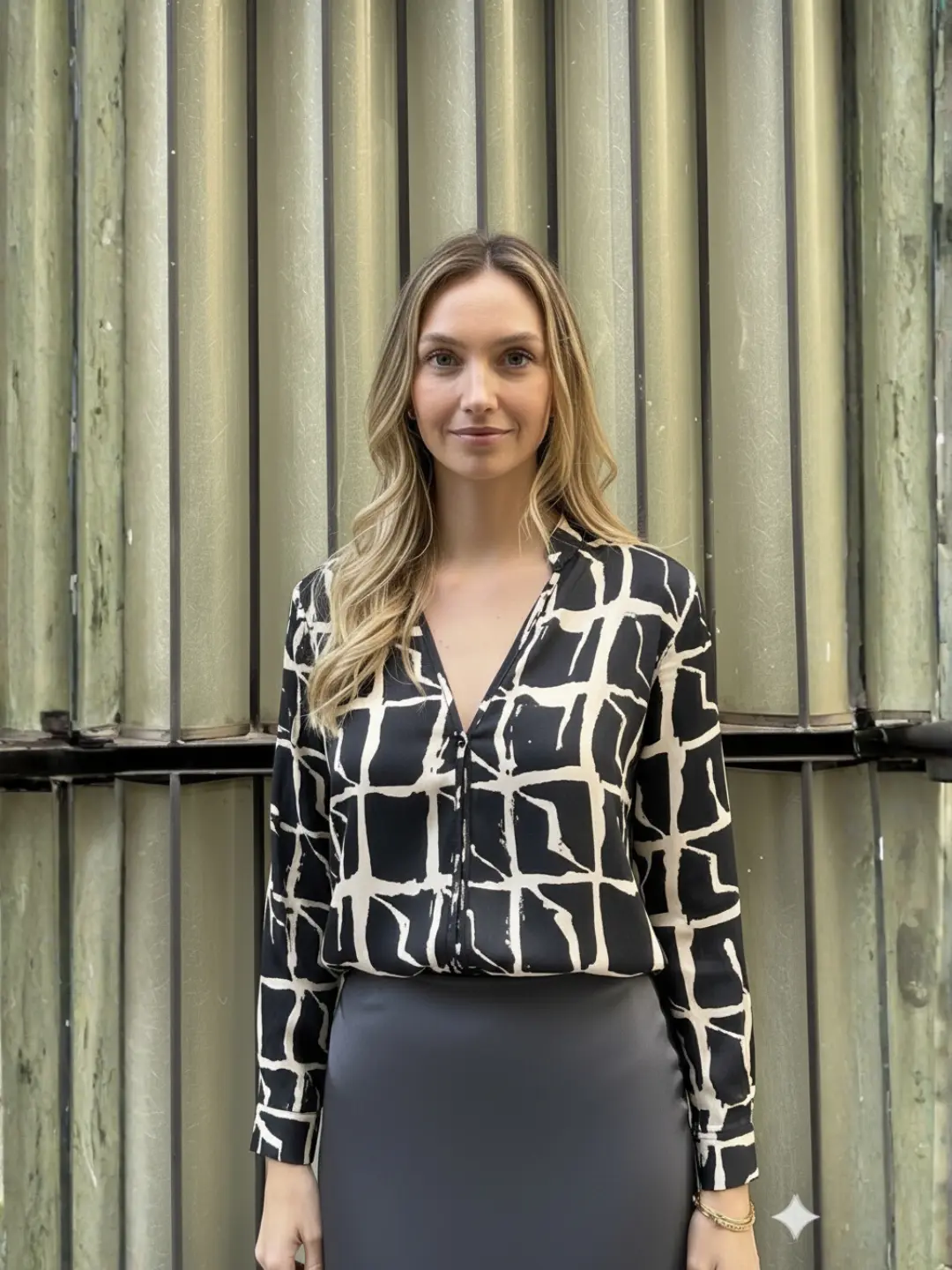 blusa raso volantes tonos grises