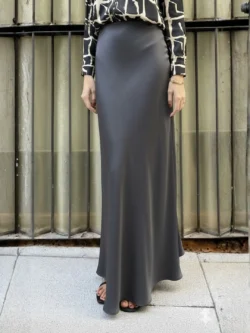 Falda Larga Evasé de Raso Gris - Imagen 2