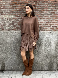 Falda Corta Flecos en Antelina Camel - Imagen 6
