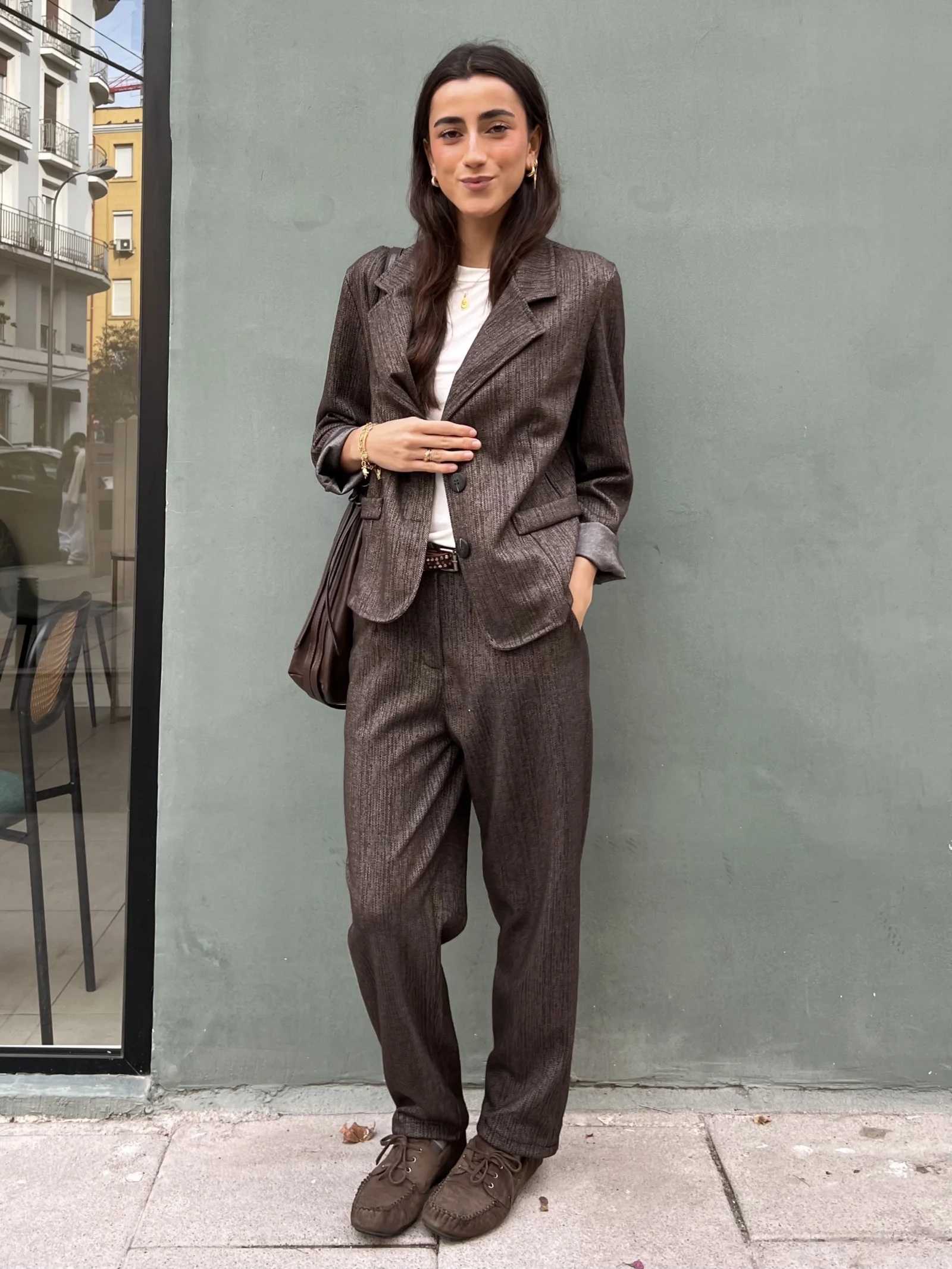 Chaqueta Estructurada con Brillo Moka