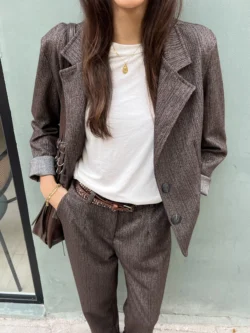 Chaqueta Estructurada con Brillo Moka - Imagen 3