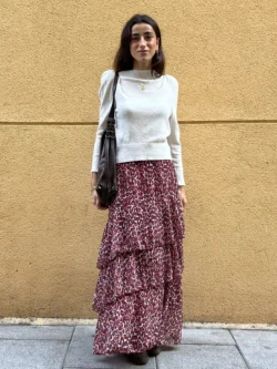 Falda Larga Teja Estampada Volantes