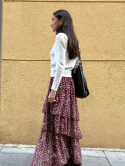 Falda Larga Teja Estampada Volantes - Imagen 4