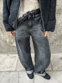 Pantalón Denim Lavado Desgastado Gris - Imagen 7