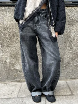 Pantalón Denim Lavado Desgastado Gris