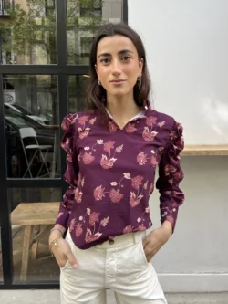 blusa manga abullonada estampada ciruela