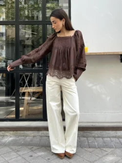 Blusa Jareta Satinada Boho en Chocolate - Imagen 4