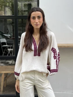 Blusa Boho Algodón Bordado Ciruela - Imagen 2