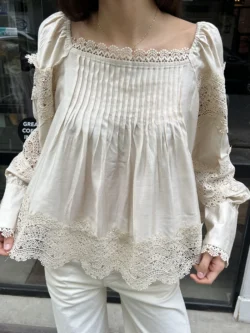Blusa Jaretas Satinada Boho en Beige - Imagen 3