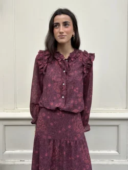 blusa estampados burdeos con lazo